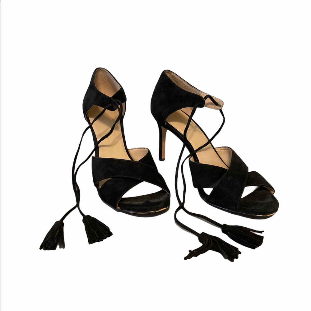 Ann Taylor Black Suede Open Toe Heels